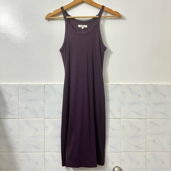 NWT Madewell Purple M Minimalist Supima Cotton Ribbed Casual Stretch Mini Dress - Picture 3 of 10